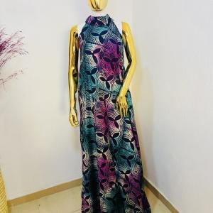Ariyike Adire Crepe Halterneck Long Flared Dress