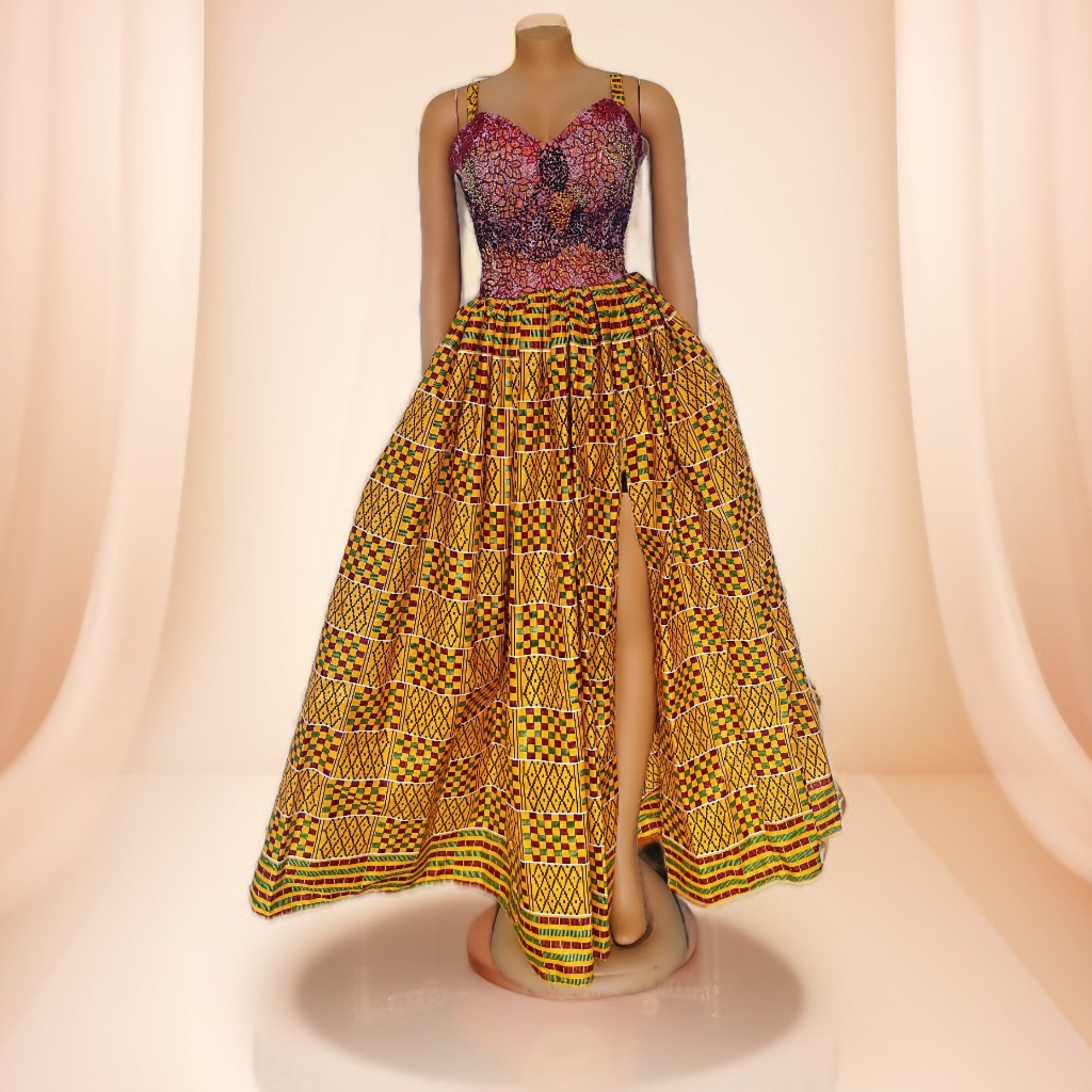 Kente and Lace Maxi Dress - SIZE 12 Kente and Lace Maxi Dress - SIZE 12
