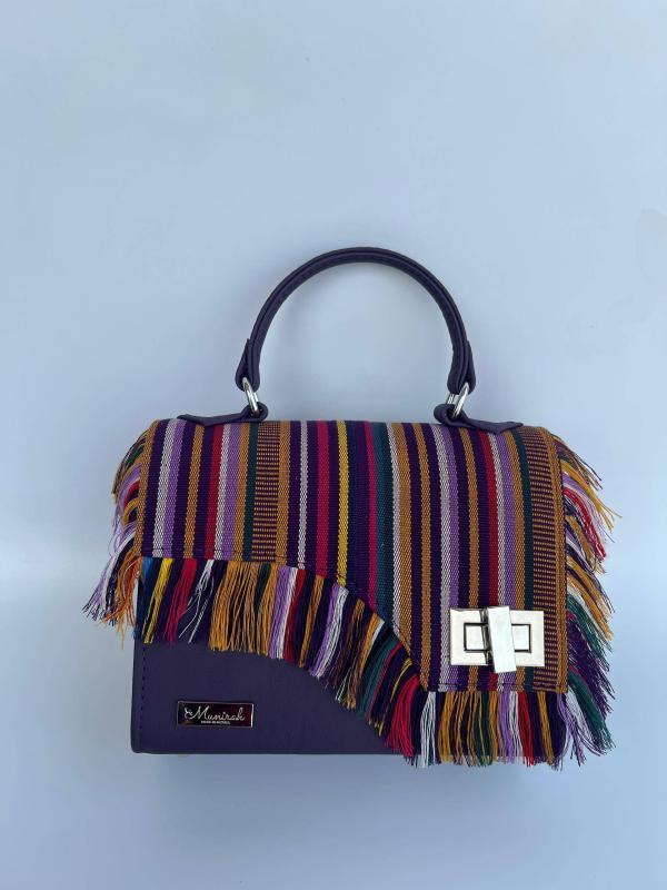 Olanma Asooke and Leather Handbag - Mini Purple