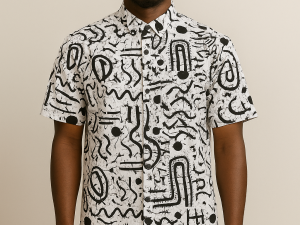 Akin White And Black African Print Shirt - Size L - Image 1