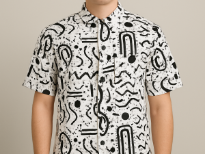 Akin White And Black African Print Shirt - Size L - Image 2