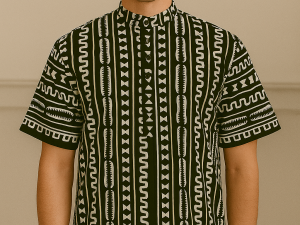 Black And White Ankara Tribe Bishop Collar Shirt - XL - Image 1
