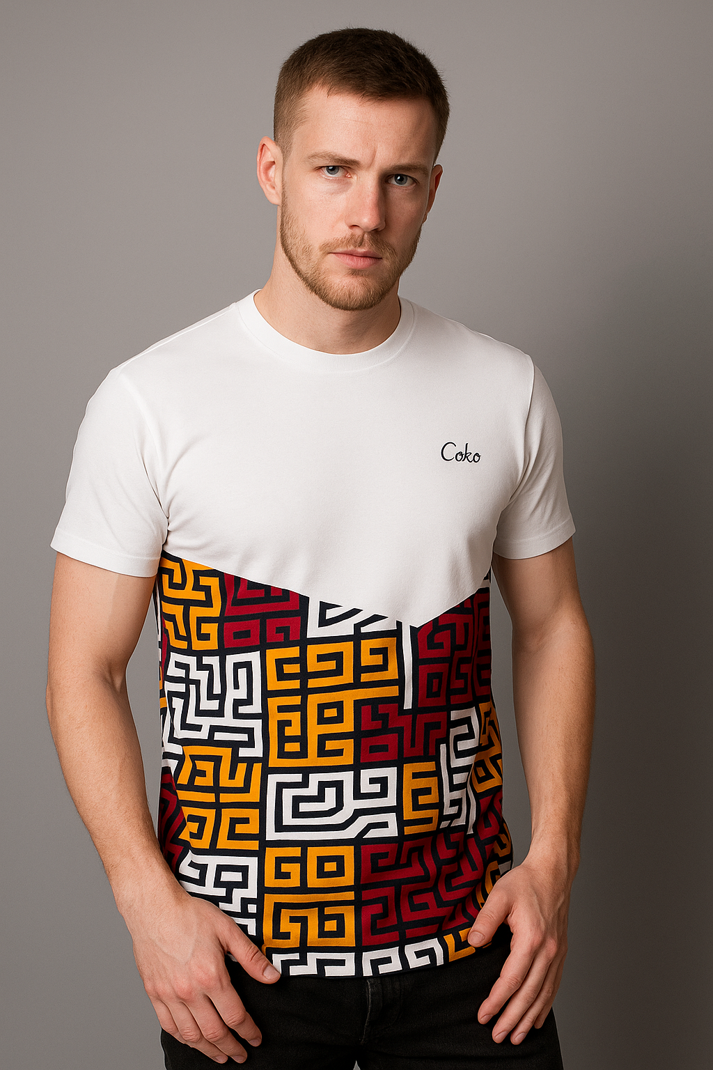Ankara Round Neck Shirt - Size XL