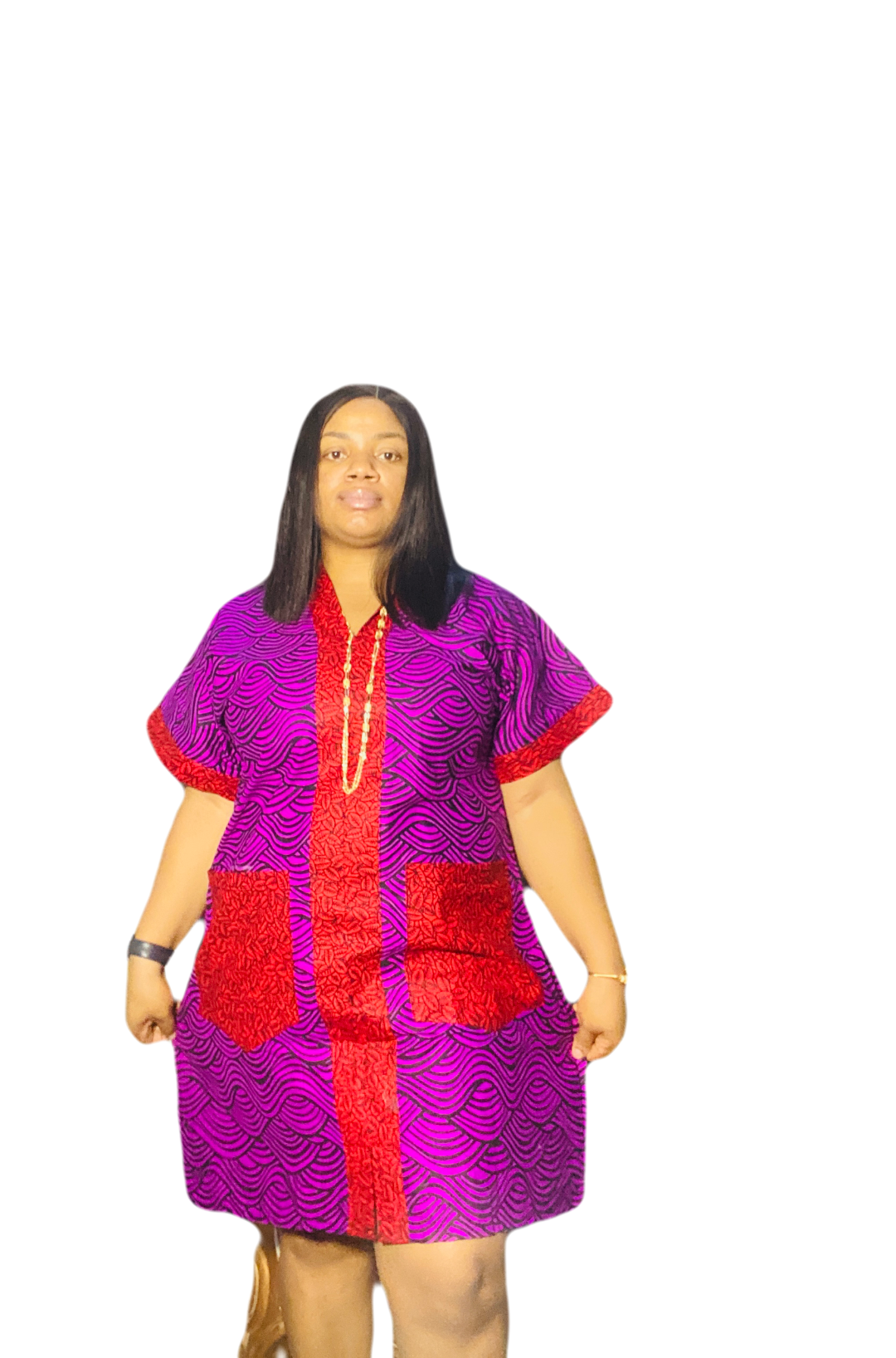 Ankara Combo Short Dress - One Size Fits Up To Size 18