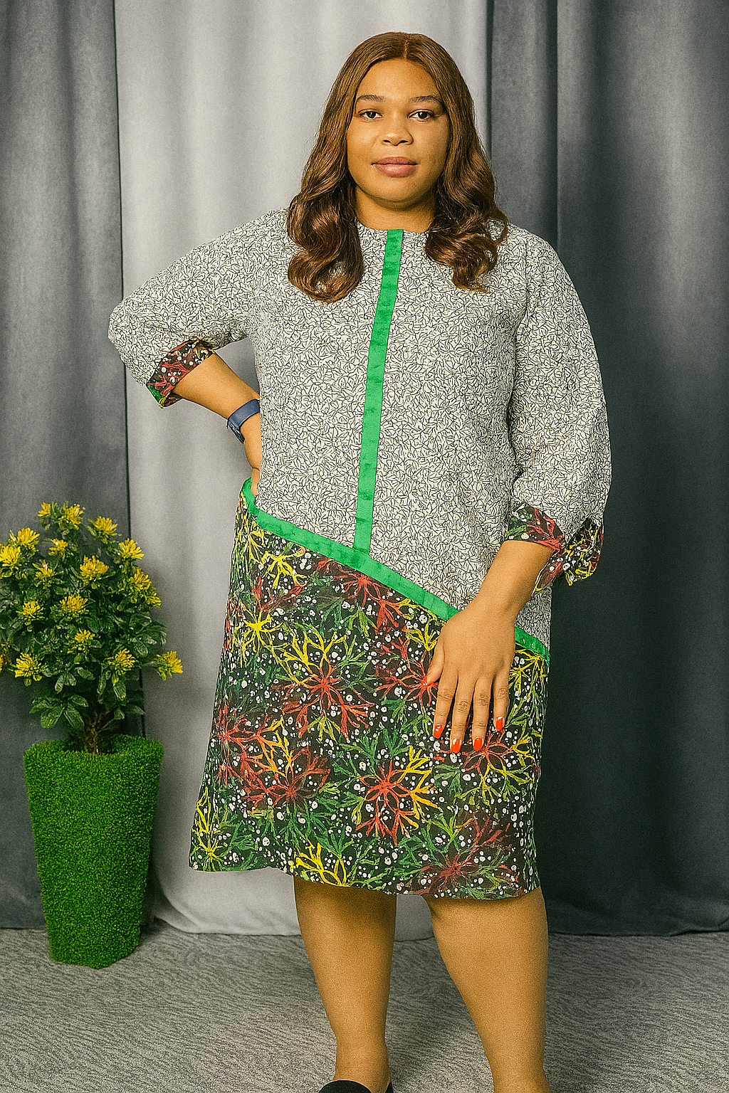 Short Ankara Combo Dress - One size Fits Up To Size 18