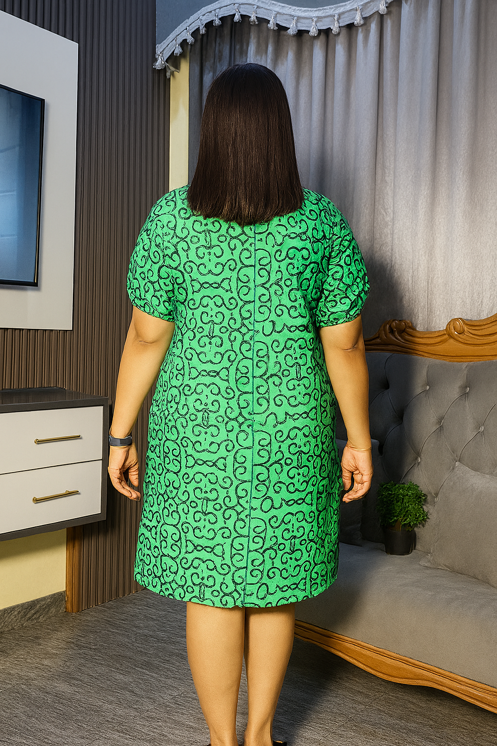 slim fit dress slacks Sequins & Ankara Bloom: Vibrant African Casual Short Dress – FloFlourish main image 1