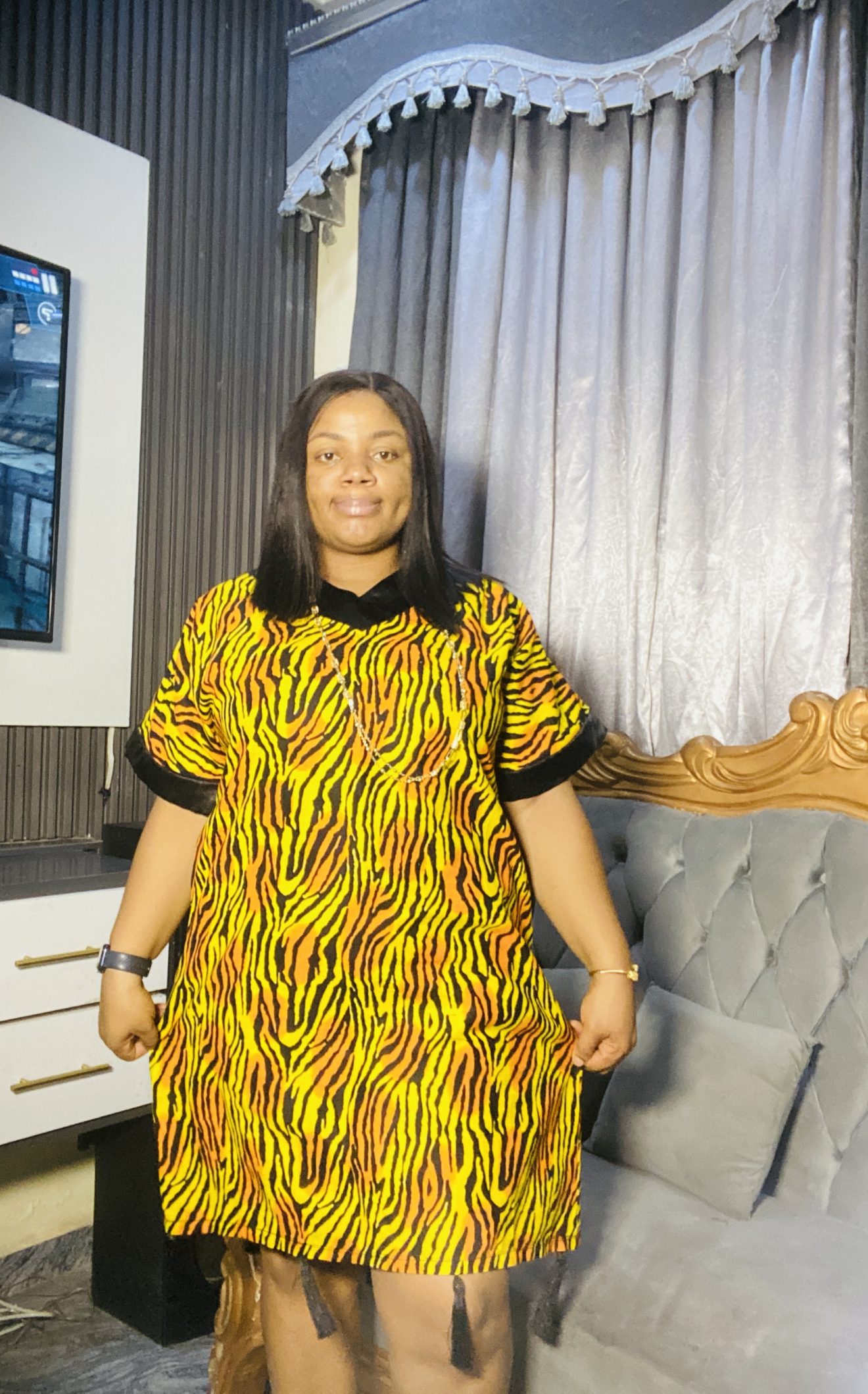 Ankara Short Dress With Tassels- One Size Fits Up To Size 18
