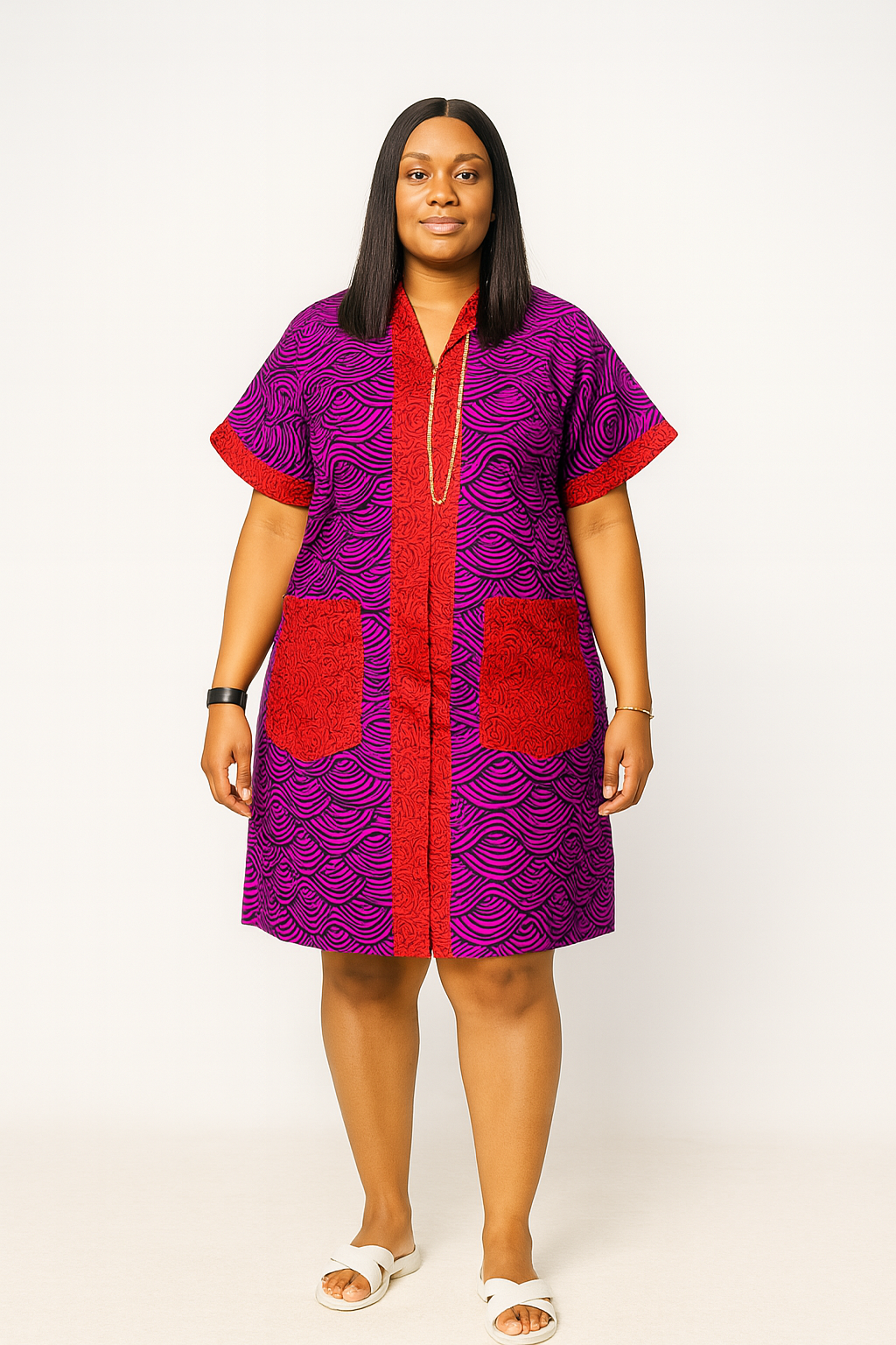 Ankara Combo Short Dress - One Size Fits Up To Size 18