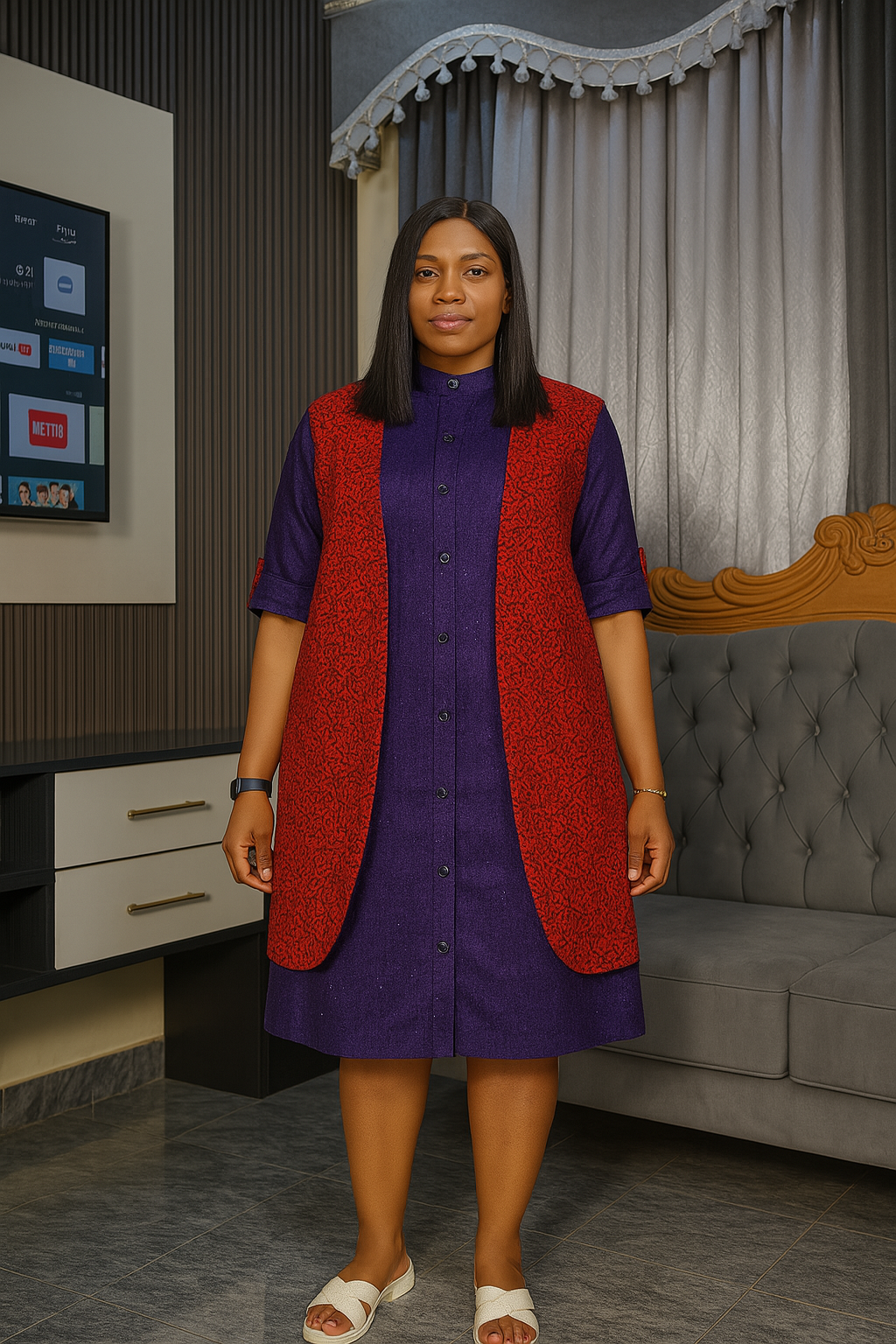 Short Ankara Combo dress - One Size Fits Up To Size 18