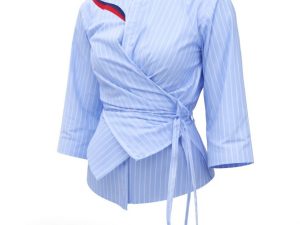 Azure Wrap Shirt – Elegant Women’s Wrap Blouse Top - Image 3